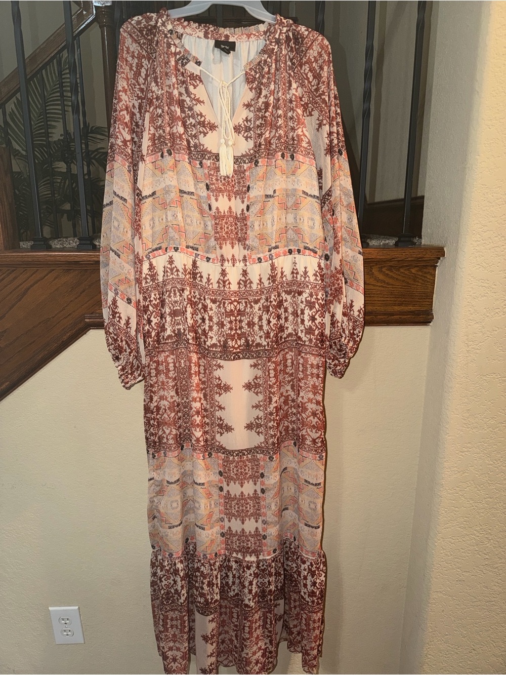 Mossimo Supply Co. Rust and Cream Boho Maxi Dress with Tassel Tie